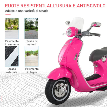 Moto Elettrica per Bambini con Licenza Ufficiale Vespa, 2 Rotelle, Luci e Suoni, 108x49x75 cm, Rosa JN9370-115PKJN9