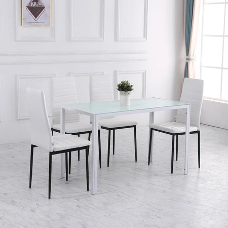 Tavolo Moderno Rettangolare Struttura in Metallo e Piano in Vetro Temperato - Bianco JH3835-479WTJH3