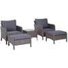Set Mobili da Giardino 2 Poltrone 2 Poggiapiedi 1 Tavolino in Vetro Temperato Rattan Grigio 860-066