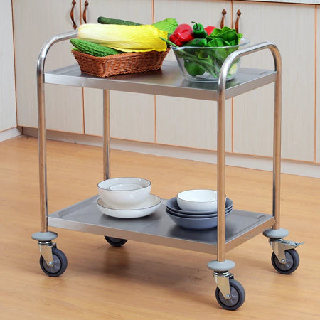 Carrello da Cucina 2 Ripiani con Ruote in Acciaio Inox 71x41x81cm, Argento ER4801-076ER4