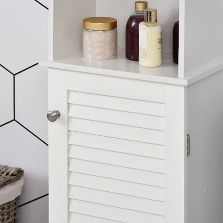 Colonna Bagno con Ripiano a 3 Livelli e Armadietto Chiuso, in MDF e Truciolato, 34x20x165 cm, Bianco RF5834-242RF5