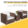 Set Mobili da Giardino Rattan PE da 3 Pezzi, 2 Poltrone da Esterno, Tavolino e Cuscini, Marrone 860-073BN