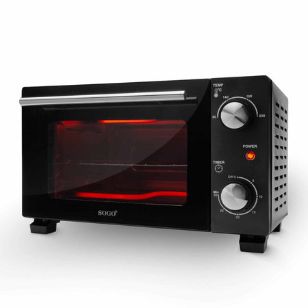 Forno Tostapane 10L 800W – Mini Forno Elettrico, Timer 30 Min, Temperatura 90-230°C, Doppio Vetro, Griglia e Teglia Incluse