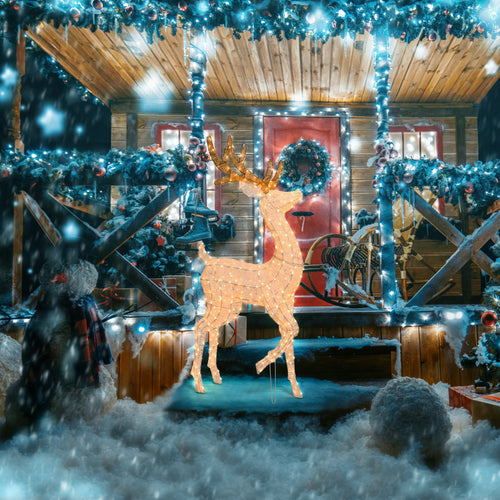 Renna Cream & Brown con zampa alzata, led bianco extra caldo