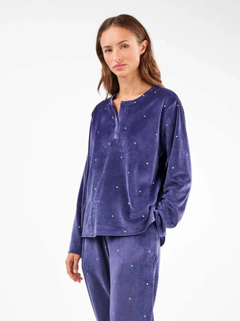 Pigiama Donna Gisela 2/20316S – Set in Pile Elasticizzato con Pois Dorati/Argentati