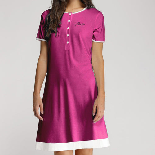 Camicia da notte donna Liu Jo DL0170 50, manica corta, apertura frontale, cotone e modal, Made in Italy