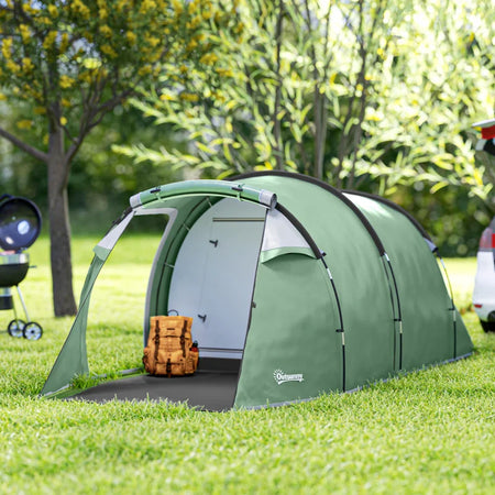 Tenda da Campeggio 2-4 Posti con Telo Impermeabile e Porte con Cerniera, 426x206x15 cm, Verde Scuro
