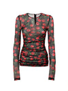 Dolce & Gabbana Maglia a Manica Lunga in Tulle Nero Stampa Ciliegie da donna