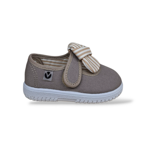 Victoria Ojalá Ballerine Bambina Beige Bianco – Tela con Velcro e Fiocco | Taglie 21-30