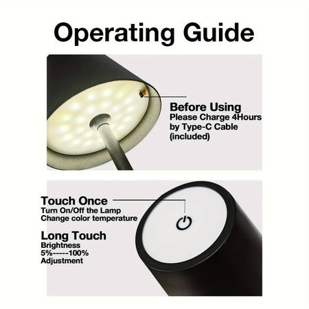 lampada da tavolo led ricaricabile a batteria touch dimmerabile bar hotel