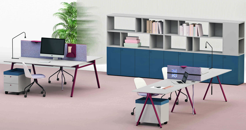 Scrivanie contrapposte con struttura metallica e top in melaminico operative cm. 140/160/180x80x75h