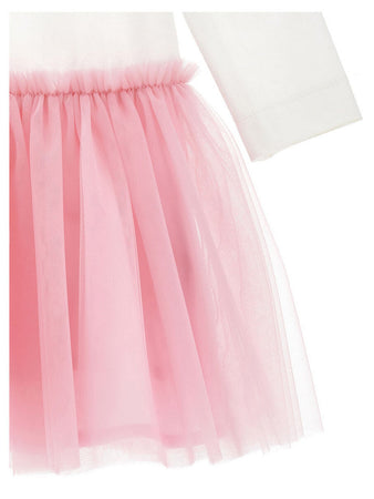 MONNALISA vestito bambina panna e rosa stampa stitch da bambino