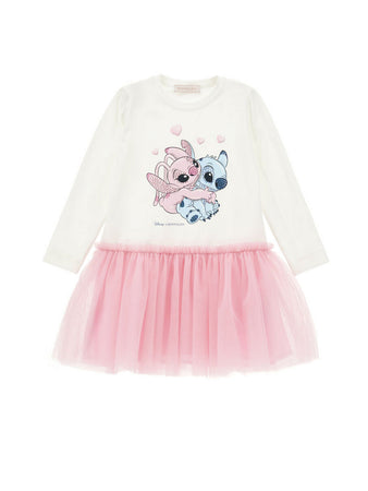 MONNALISA vestito bambina panna e rosa stampa stitch da bambino