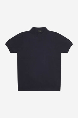 Polo uomo AT.P.CO in maglia di cotone crêpe nera manica corta collo senza bottoni