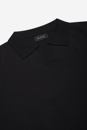 Polo uomo AT.P.CO in maglia di cotone crêpe nera manica corta collo senza bottoni