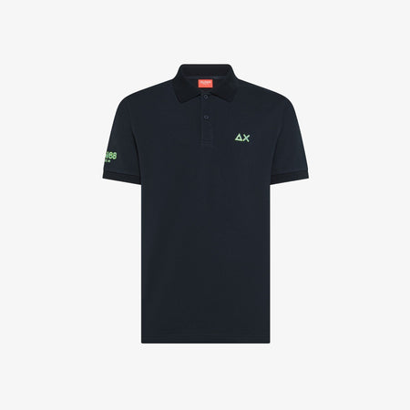 Polo uomo Sun68 blu navy in piquet di cotone con sottocollo a contrasto