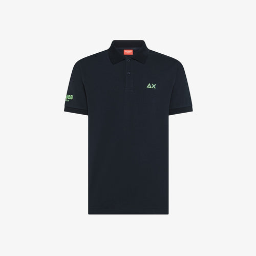 Polo uomo Sun68 blu navy in piquet di cotone con sottocollo a contrasto