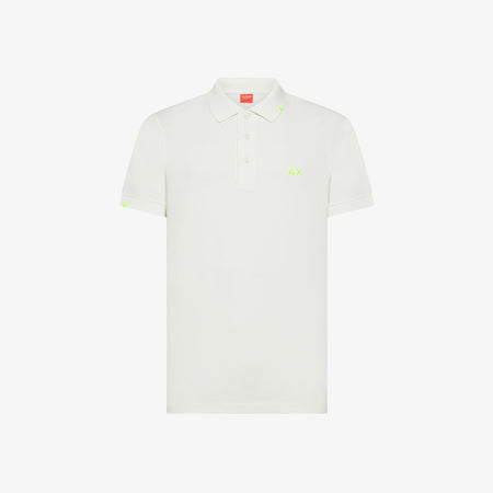 Polo uomo Sun68 bianco panna in piquet di cotone con logo fluo