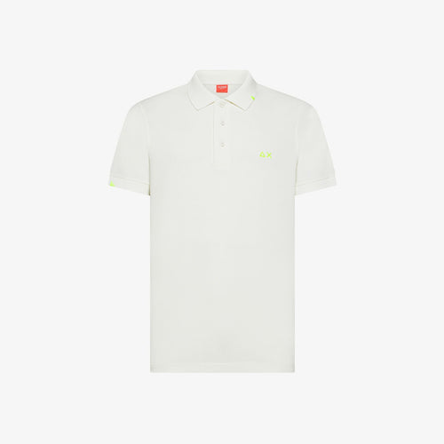 Polo uomo Sun68 bianco panna in piquet di cotone con logo fluo