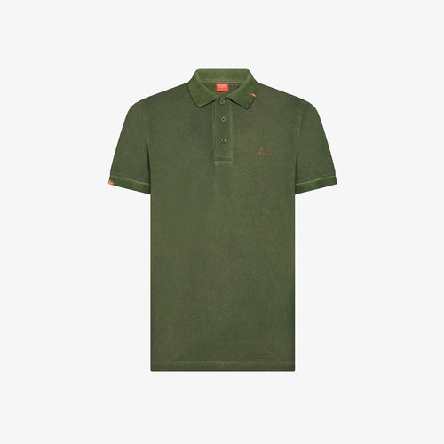 Polo uomo Sun68 verde scuro in piquet di cotone con logo fluo