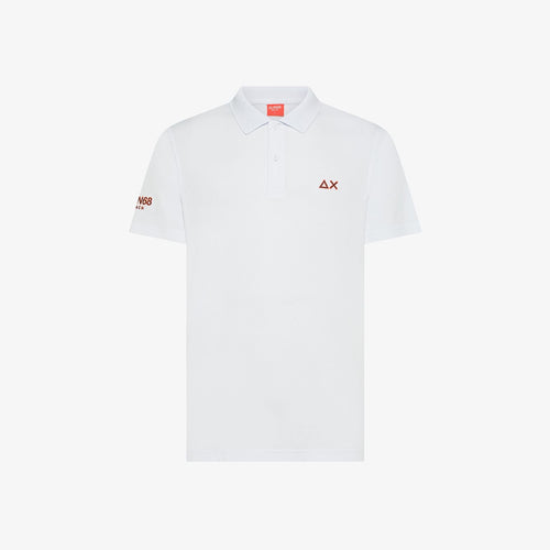 Polo uomo Sun68 bianca in jersey di cotone con logo fluo