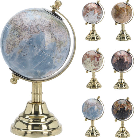 Mappamondo con base in metallo lucido per decorazione interno h 15 cm