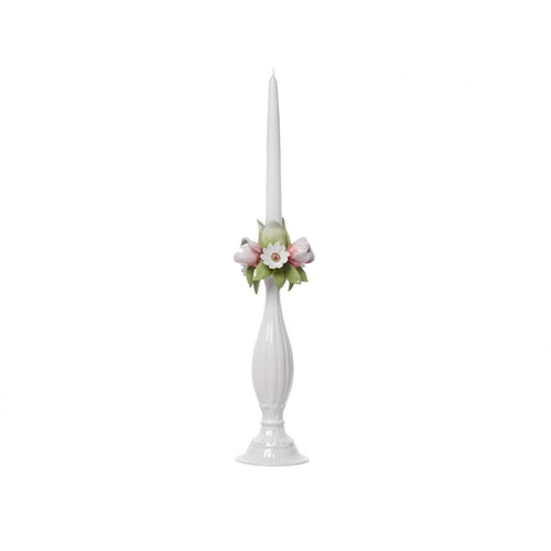 Candeliere grande Schonherr in porcellana, decorato con tulipani e margherite, altezza 31 cm, completo di scatola regalo elegante.
