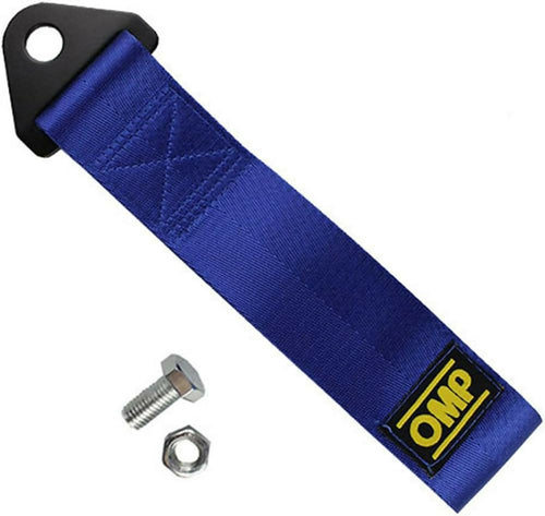 Cinghia Gancio Traino OMP Sportiva Racing Rally Blu Universale Nastro Tessile Strappo Anello Auto MAX 300KG