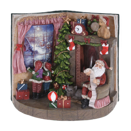 Scena Babbo Natale con camino decorazione per presepe e villaggio natalizio