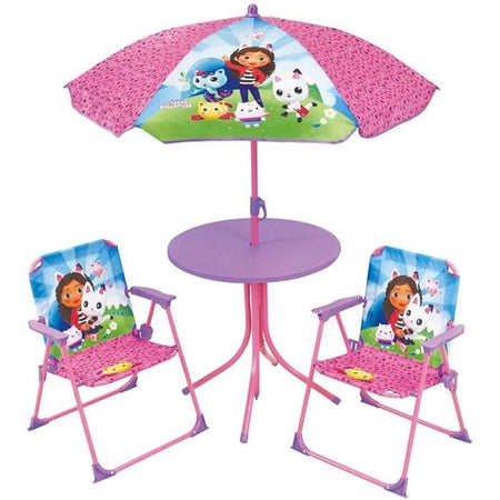 Mobili da giardino - FUN HOUSE - Mobili da giardino Gabby e Magic House Tavolo 46 x 46 cm 2 sedie pieghevoli ombrellone 125 x 100 cm