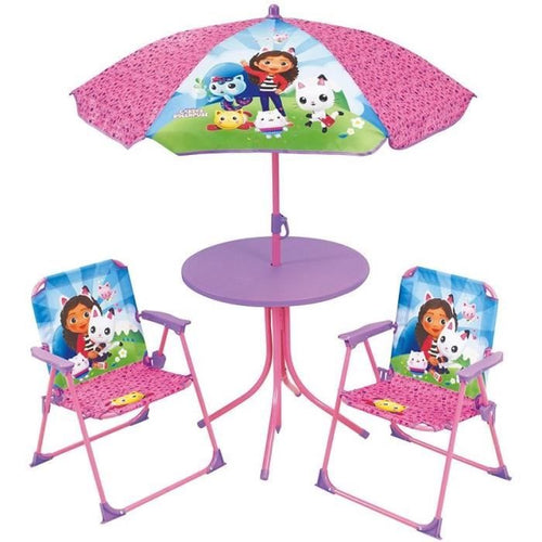 Mobili da giardino - FUN HOUSE - Mobili da giardino Gabby e Magic House Tavolo 46 x 46 cm 2 sedie pieghevoli ombrellone 125 x 100 cm