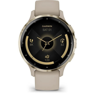 Smartwatch GPS GARMIN Venu 3S, 30,4 mm (1,2), acciaio color oro chiaro, cassa in lino e cinturino in silicone color lino
