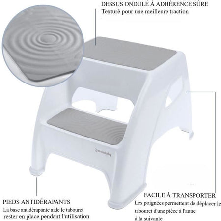 Scaletta - DREAMBABY - Bambino & Me 2 Up - Antiscivolo e strutturato - Fino a 145 kg per piccoli e adulti - Grigio
