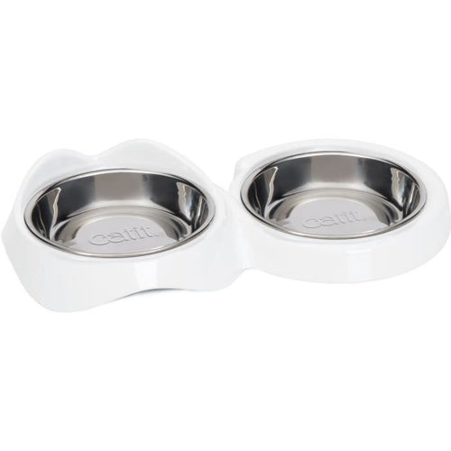 Ciotola per gatti - CATIT - PIXI - 2 x 200 ml - Doppia - Ciotole rimovibili in acciaio inox - Bianco