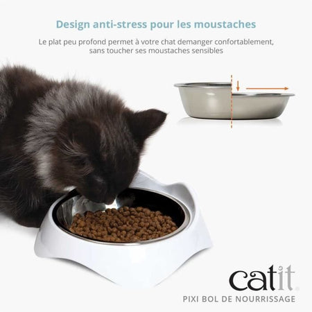 Ciotola per gatti - CATIT - PIXI - 2 x 200 ml - Doppia - Ciotole rimovibili in acciaio inox - Bianco