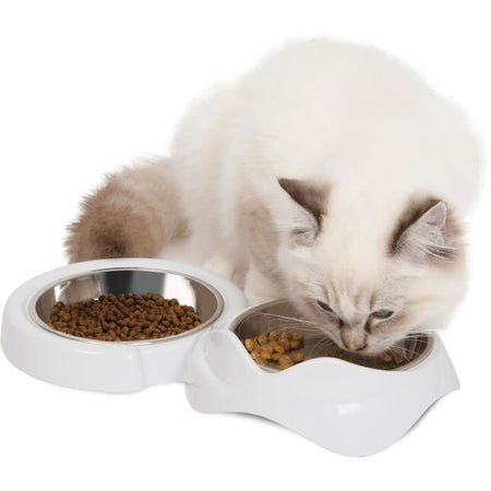Ciotola per gatti - CATIT - PIXI - 2 x 200 ml - Doppia - Ciotole rimovibili in acciaio inox - Bianco