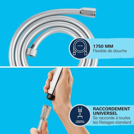 Flessibile doccia - GROHE VitalioFlex 27506001 - 1,75 m - Antipiega - Antitorsione - Attacco universale - Superficie liscia - Cromo