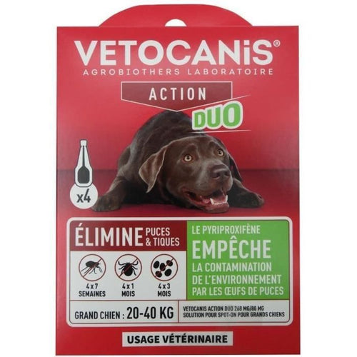 Pipette - VETOCANIS - x4 Pipette Duo Anti-pulci e zecche 268mg/80mg per Cani di Taglia Grande