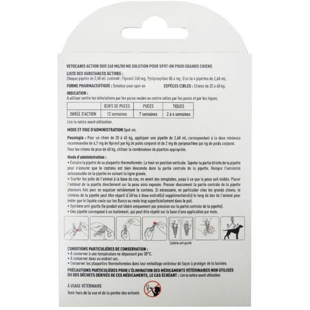 Pipette - VETOCANIS - x4 Pipette Duo Anti-pulci e zecche 268mg/80mg per Cani di Taglia Grande