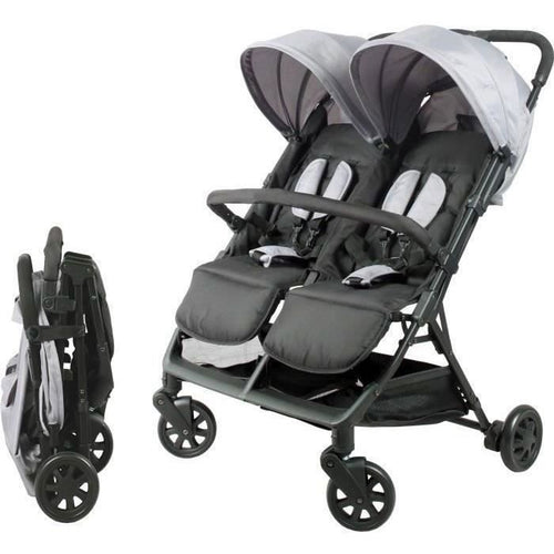 Bambisol - DS209 GRIGIO NERO - Passeggino doppio affiancato Per gemelli dalla nascita, chiusura ultracompatta Nero Grigio
