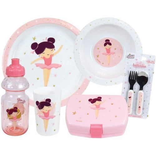 Set stoviglie ballerina - FUN HOUSE - 006364 - Vetro, piatto fondo, piatto piano, posate, bottiglia e scatola snack