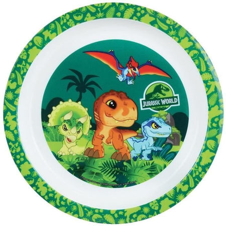 Servizio da tavola Jurassic per bambini - FUN HOUSE - 006322 - Vetro, piatto fondo, piatto piano, posate, bottiglia e contenitore per snack