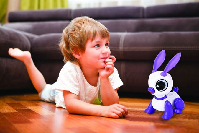 Power Rabbit Mini - Coniglio robot con effetti luminosi e sonori, controllo del battito delle mani, ripetizione