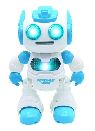 Robot programmabile Powerman Shoot con danza, musica, demo - Telecomando e dischi in schiuma inclusi.