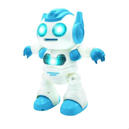 Robot programmabile Powerman Shoot con danza, musica, demo - Telecomando e dischi in schiuma inclusi.