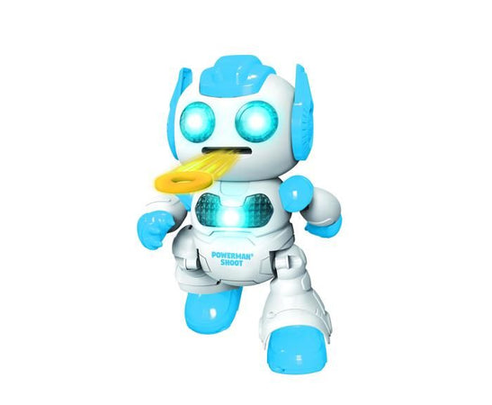Robot programmabile Powerman Shoot con danza, musica, demo - Telecomando e dischi in schiuma inclusi.