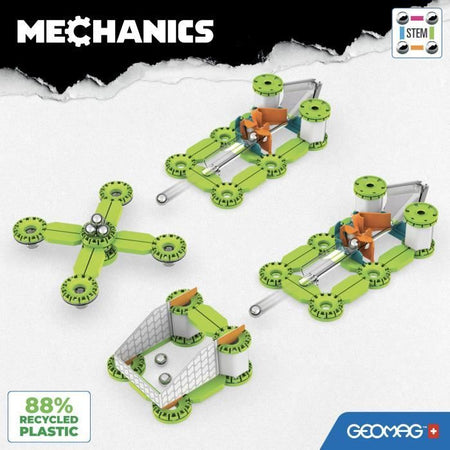 Set di costruzioni - GEOMAG - Obiettivo sfida meccanica! - 96 pezzi - Magnetico - Gioco interattivo - Plastica riciclata