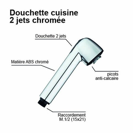 Soffione doccia - ROUSSEAU - Cromato - ABS - 2 getti - Anticalcare