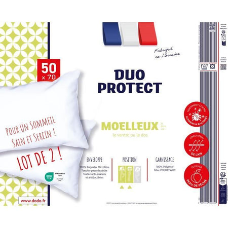 DODO - Set 2 cuscini morbidi - DUO PROTECT - 50 x 70 cm - 100% Poliestere VOLUPT'AIR - Bianco