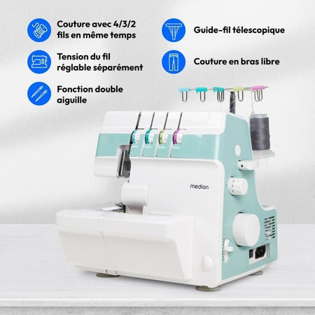 Overlocker - MEDION - SO 90 - 91W - Tipo ago 11, 14, 16 - 1200 giri/min - LED - Turchese